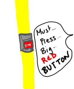 Big red stop button on the bus. Mmm